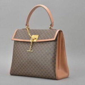 Celine Macadam handbag mantle chain ring brown leather blazon top handle Bag ac
